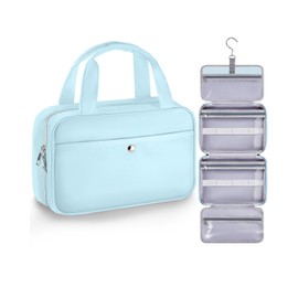 Chakipee Travel Hanging Toiletry Bag for Women - Waterproof Toiletries Bag Cosmetic Organizer Lightweight Bathroom with Clear Window for Essentials, Makeup, Shampoo Blue,Medium