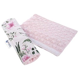 Medi Partners Seat Belt Pad/Shoulder Pad for Car, 17 x 22 cm, Baby 100% Cotton, Minky, Double-Sided Car Belt, Seat Belt Protection, Sports Pram, Scrub (Floral with Light Pink Minky)