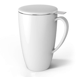 Sweese 201.101 Porcelain Tea Mug with Infuser and Lid, 15 OZ, White
