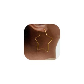 Gold Tone Hoop Star Earrings for Women Gold Plated Stainless Steel Geometric Earring Hypoallergenic