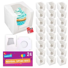 SOL 24pk Individual Cupcake Boxes – 9x9x9cm Boxes with Window – Perfect for Parties, Events & Gifting