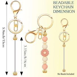 Sugiury 6 Pcs Beadable Keychain Bars Bulk for Beads DIY Blank Keychain Metal Beaded Keychain for Bead Keychain Making Kit Crafts Gift Gold