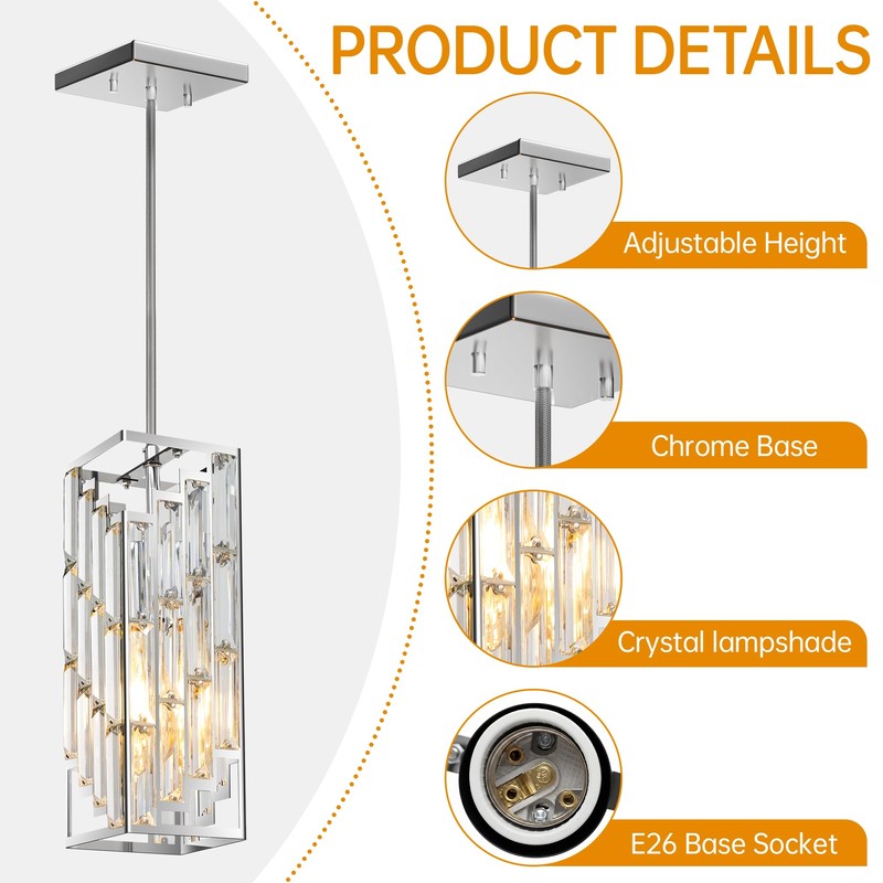 Chrome Pendant Lights Kitchen Island 1 Pack, Mini Crystal Chandeliers,