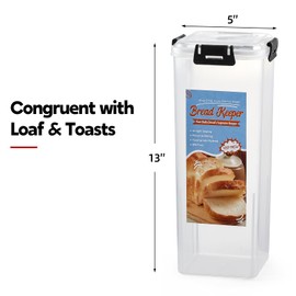 AOZITA Bread Box with Airtight Lid, Fresh Bread Storage Container, Bread Loaf Storage Dispenser, Plastic Sandwich Bread Keeper, White Lid, 2 Pack