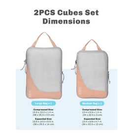 Hynes Eagle 6 Set/ 4 Set/ 2 Set Compression Packing Cubes Travel Essentials Lightweight Nylon Luggage Suitcase Organizer Bag Light Pink 2PCS