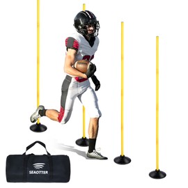 SEAOTTER Soccer Agility Poles Set, 4/6/10 Pcs Detachable Sports Trainning Speed Poles Slalom Poles with Rubber Base, Sport Agility Training Equipment for Football, Rugby, Basketball, Indoor & Outdoor