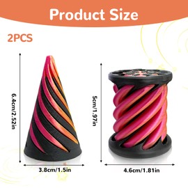 Vordpe Pack of 2 Impossible Pyramid Passthrough Sculpture, Spiral Fidget Toy, 3D Printed Fidget Toy, for Pyramid Statue for Desktop Decoration (Cone + Cylinder)