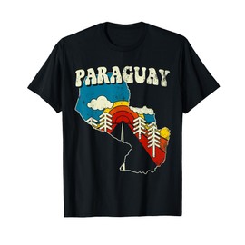 Paraguay Vintage Paraguayan Country Rainbow Retro 70s Map T-Shirt
