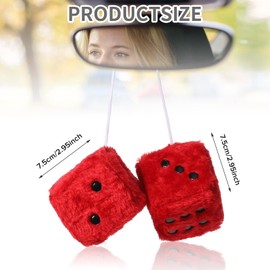 Fuzzy Dice for Car Mirror, 1 Pair of Retro 2.75” Fuzzy Dice for Rear View Mirror with White Dots for Car Interior Hanging Ornament Decoration (Red)