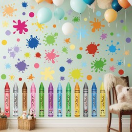 10 Sheets Creative Colorful Crayons Wall Decals Watercolor Ink Splash Dots Pens Wall Stickers DIY Removable Peel and Stick Nursery Wall Decor for Kids Baby Bedroom Classroom Playroom Decoration