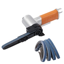 Air Belt Sander 3/8" x 13" Belt Size Pneumatic Tool with 12pc Belts (#40, #60, #80 & #120), Good for Deburring, Sanding and Finishing (3/8" x 13" Sander)