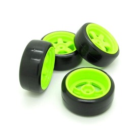 Pxyelec 12mm Hub Green Wheel Rims& Smooth Rubber Tires for RC 1/10 on-road Drifting Car Pack of 4