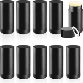 10 Pcs Empty Deodorant Containers 2.5 oz/75 ml Twist Up Refillable Deodrant Containers Leak Proof Black Deodorant Bottles Round Lip Balm Tubes for DIY Lipstick Crayon