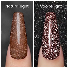 RARJSM Reflective Glitter Gel Polish,Flash Dimond Caramel Brown Gel Nail Polish Winter Colors Sparkly Shiny Gel Nail Art UV LED Curing Need Nail Gel for Manicure DIY and Nail Salon 7.5ML