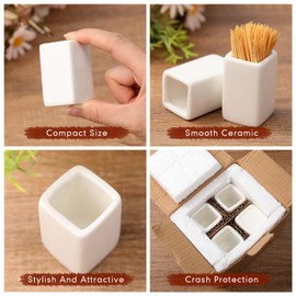 Mimorou 4 Pcs Square Ceramic Toothpick Holder Simple Pure White Ceramic Toothpick Holder Ceramic Square Toothpick Dispenser for Home, Easy to Clean