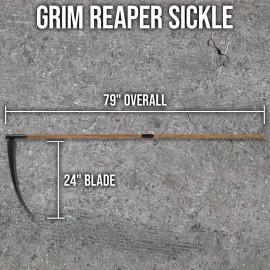 BudK Grim Reaper Sickle | 24" Black Forged Curved Blade | 79" Overall Length
