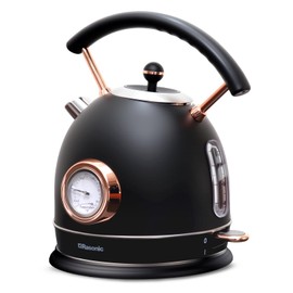 Rasonic Retro Electric Kettle Stainless Steel, 1.8L Tea Water Boiler, 1500W Fast Quiet Boil, Temperature Gauge, Auto Shut-Off, Boil-Dry Protection, Matt Black and Rose Gold