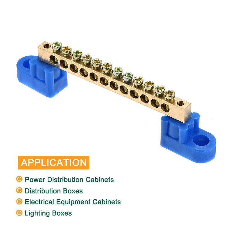 sourcing map Terminal Ground Bar Screw Block Barrier Brass 12