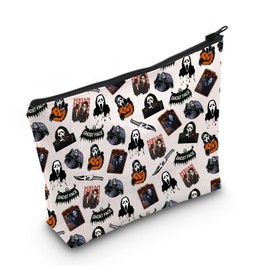 LEVLO Trick Women Gift Lets Watch Scary Movies Makeup Bag Dracula Spooky Season Zipper Pouch, Skull Face, Daily