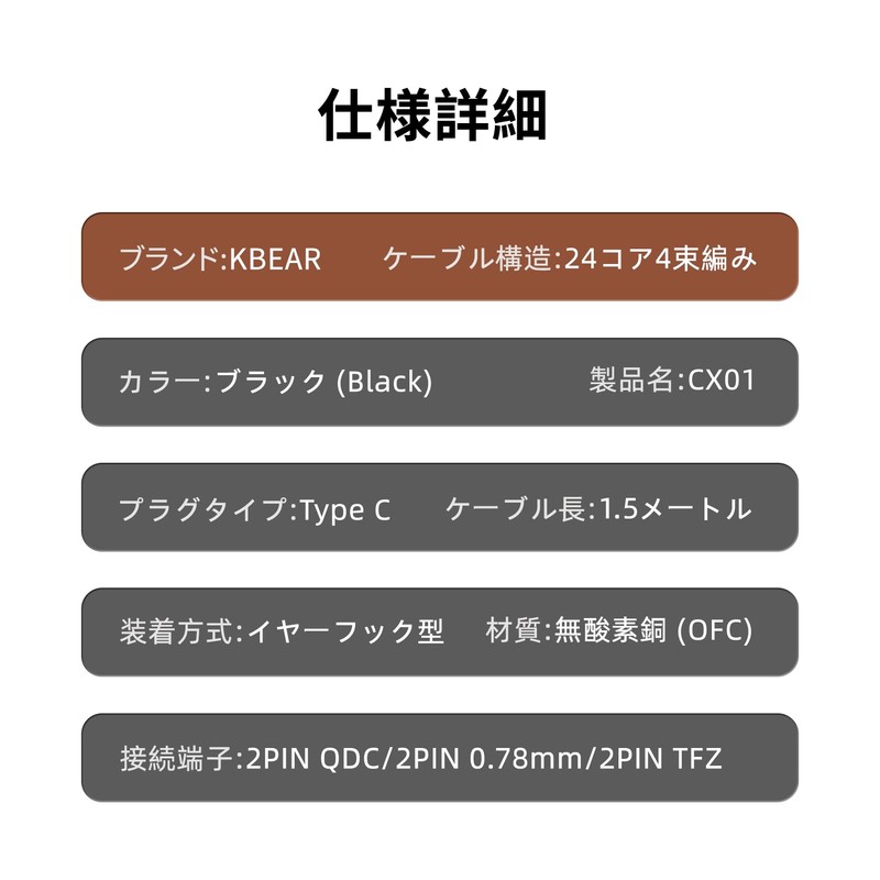 KBEAR 4994 CX01 Type-C Cable 1.5m - No QDC Microphone