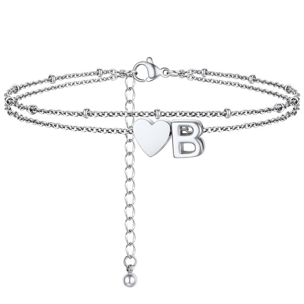 PROSTEEL Initial B Anklet Stainless Steel Heart Ankle Bracelet for