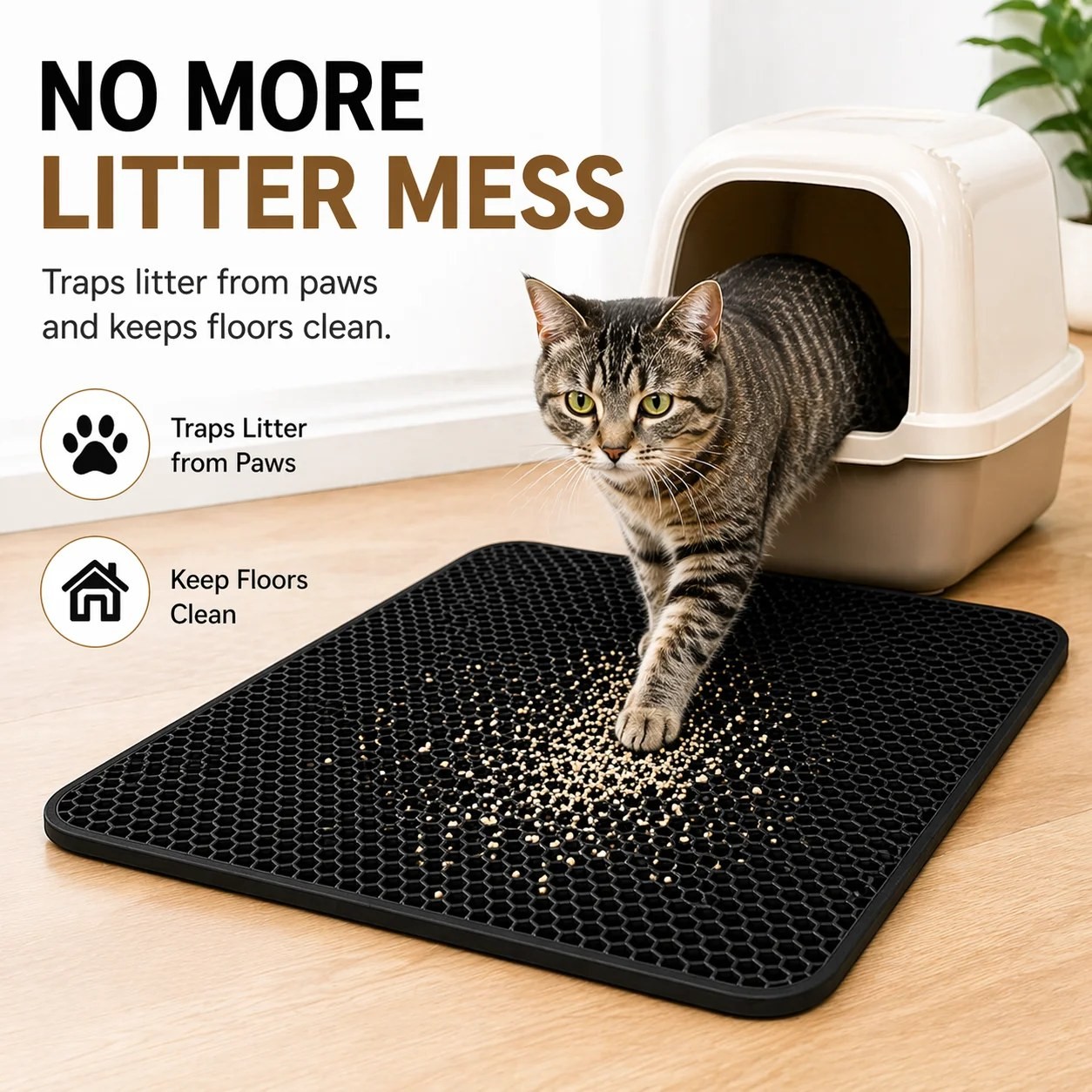 PawComfort Cat Litter Mat – Honeycomb Double Layer Design, Litter Box Floor Protection