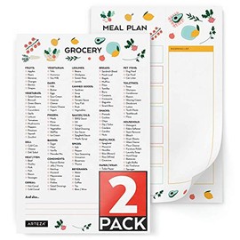 Arteza Meal Planning & Grocery List Magnetic Pads, 6x9 Inches, Pack of 2, 60 Premium 68Lb/100gsm Pages Each for Hanging on Fridge & Shopping