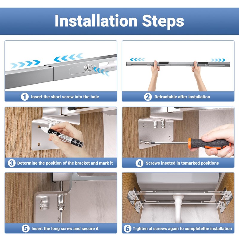 Aukivon Sink Support | Undermount Kitchen Sink Brackets | 28.0-39.4