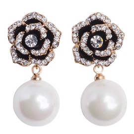 gold pearl earrings - chunky floral pearl jewelry for women - designer look-alike flower earrings (B)