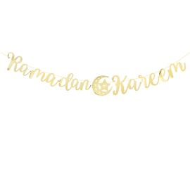 Ramadan Kareem Garland Banner Ramadan Decoration Gold Eid Mubarak Party Hanging Decoration for Ramadan Kareem Muslim Festival
