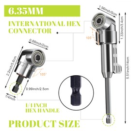 BoxedHome 13 pieces 105° angle screwdriver attachment adapter, angle attachment for cordless screwdriver, with flexible shaft, 1/4 inch hex shank