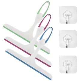Chiluxendo Pack of 3 Plastic Shower Squeegee, Bathroom Squeegee, Versatile Window Squeegee, Shower Cubicle Squeegee, Shower Cubicle Squeegee with Hooks (Blue, Pink, Green)