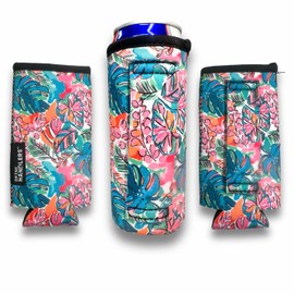 Lit Handlers 3 Pack 12 oz Neoprene Slim Can Holder, Reusable Tall Can Sleeve Fits Slim Soda Drinks, Beverage Cover & Drink Cooler for Beach, Outdoors, Parties, Concerts, Beach Babe