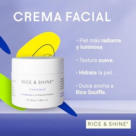 RICE & SHINE | Crema Hidratante Facial Skin Care con Aceite de Germen de Arroz | Textura Suave y Aterciopelada | 100% Natural | 60% más de Vitamina E 