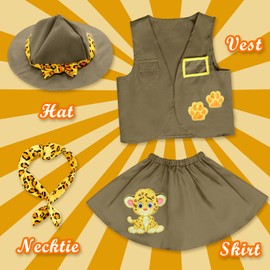 IKALI Kids Girls Zoo Keeper Costume Tiger Print Explorering Kit with Safari Vest & Hat