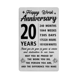 Richesele 20th Work Anniversary Cards - Happy 20 Year Work Anniversary Engraved Wallet Card - 20 Years 20th Work Anniversary Decorations