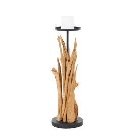Deco 79 Teak Wood Handmade Tall Tree Branch Floor Candle Holder with Black Metal Accents, 10" x 10" x 31", Brown