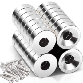Pack of 30 Neodymium Magnets with Hole 8 x 3 mm, Aperture 3 mm, Magnets Strong Displate, Extra Strong Flat for Screwing on, Magnets Strong Hold for Gluing, Round Magnet with Screws for Magnetic Board,