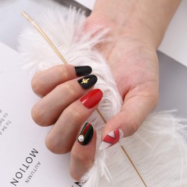 Jovono Glossy Fake Nails Black Press on Nail Pearl False Nails Oval Full Cover Artificial Nail for Women and Girls(24PCS)