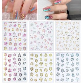 GOODCHI Nail Stickers Summer Fireworks Glitter 3D Nail Stickers Nail Stickers Multiple Styles DIY Nail Stickers Set of 6 (C)
