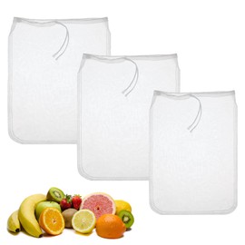 Nut Bag Strainer 3 Pack 12" (2 of 12"X10" + 1 of 9") Reusable Nylon Cheese Cloths Fine Mesh Food Strainer Multiple Food Mesh Cold Brew Filter Strainers Bag for Straining Juice Tofu Greek Yogurt Tea
