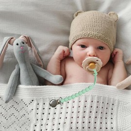 Pacifier Clip for Boys Girls - MORIBOX 4 Pack Paci Clip Soothie Baby Binky Holder for Shower Gift Birthday (Grey+Dgrey+Blue+Sage)