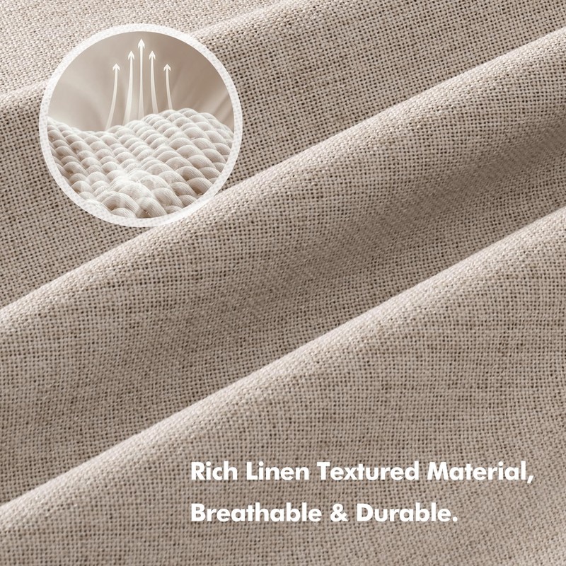 MIULEE 100% Blackout Linen Curtains for Bedroom, Beige Solid Luxury