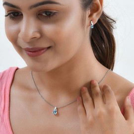 SHOP LC DELIVERING JOY 925 Set of Sterling Silver Dangle Drop Earrings & Chain Pendant Necklace Birthday Jewelry Birthday Gifts for Women Costume November Birthstone Jewelry Sets for Women Size 20''