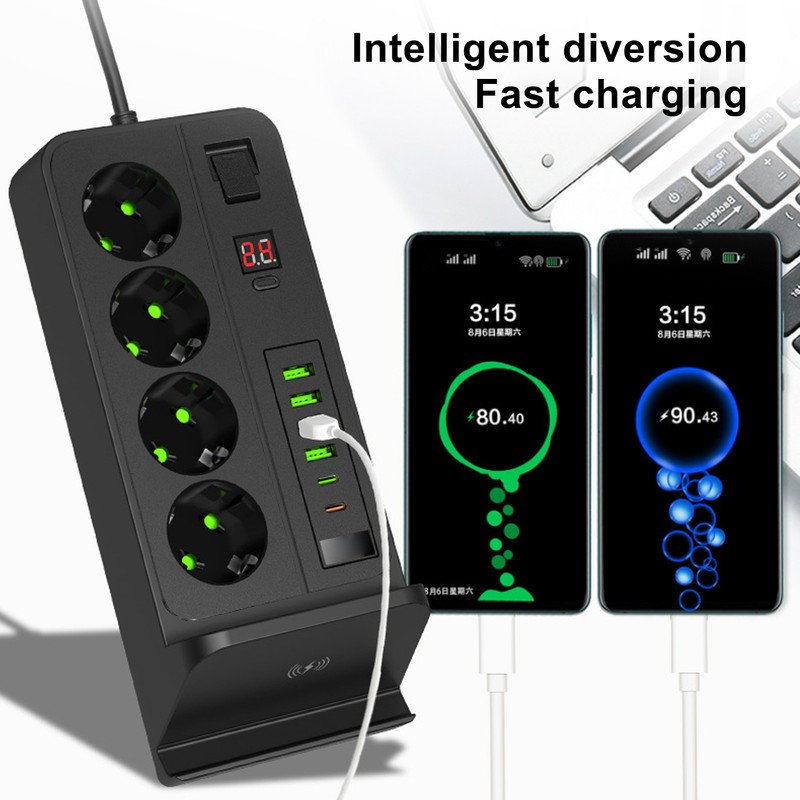 European Power Strip Wireless Charging USB TYPE C 4 Way