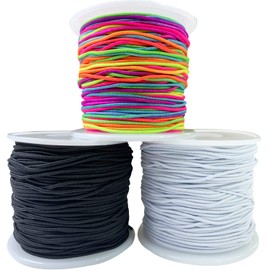 Elastic String for Bracelets, QBJAYTY 1mm Strong Elastic Stretchy String Cord for Bracelet Jewelry Making, Bracelet Elastic String for Pony Kandi Letter Beads Beading, Black White Rainbow String