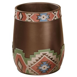 Valley View Wastebasket Multi Warm, Hand-Painted, Made of Resin, Shades of sage, Chocolate, Sand, Russet, and Indigo 10 Inches High