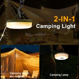 Ochomasun Camping String Lights, IP44 Waterproof 33ft Outdoor String Lights with RGB Colorful & Warm White Light, Quick Storage, USB Rechargeable Portable Camping Lantern for Tent Hiking Travel