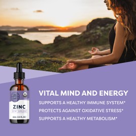VIMERGY USDA Organic Zinc Supplements for Women & Men (7.5mg Liquid Zinc Per Serving) Fast-Absorbing Immune Support, Promotes Healthy Bones & Skin, Vegan