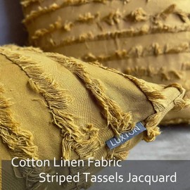 LUXTON Bohemian Tassels Fringe Cushion Covers, Cotton Linen Striped Decorative Throw Pillow Covers, Set of 2, Yellow, 18 x 18 inch 45 x 45 cm